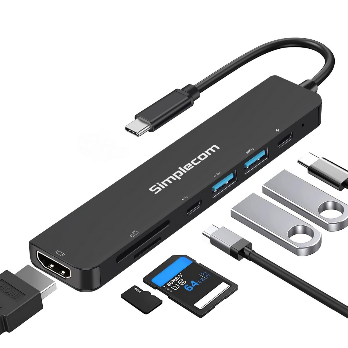  USB Type-C 7-in-1 Multiport Adapter USB Hub, HDMI, Card Reader, PD  