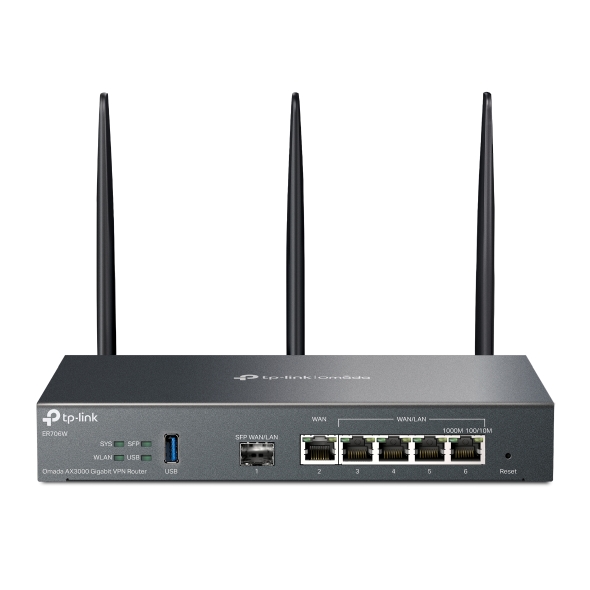  Router: Omada AX3000 Gigabit VPN, Dual-Band WiFi (2402Mbps 5GHz, 574Mbps 2.4GHz), 1 gigabit SFP and 5 gigabit RJ45 ports  