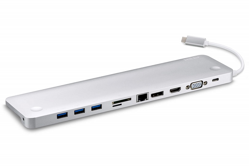  USB-C Type-C Multiport Dual View Dock with Power Pass-Through support up to 4K @ 30Hz via DisplayPort and HDMI, 1080P @ 60Hz via VGA, Dual View through PC  