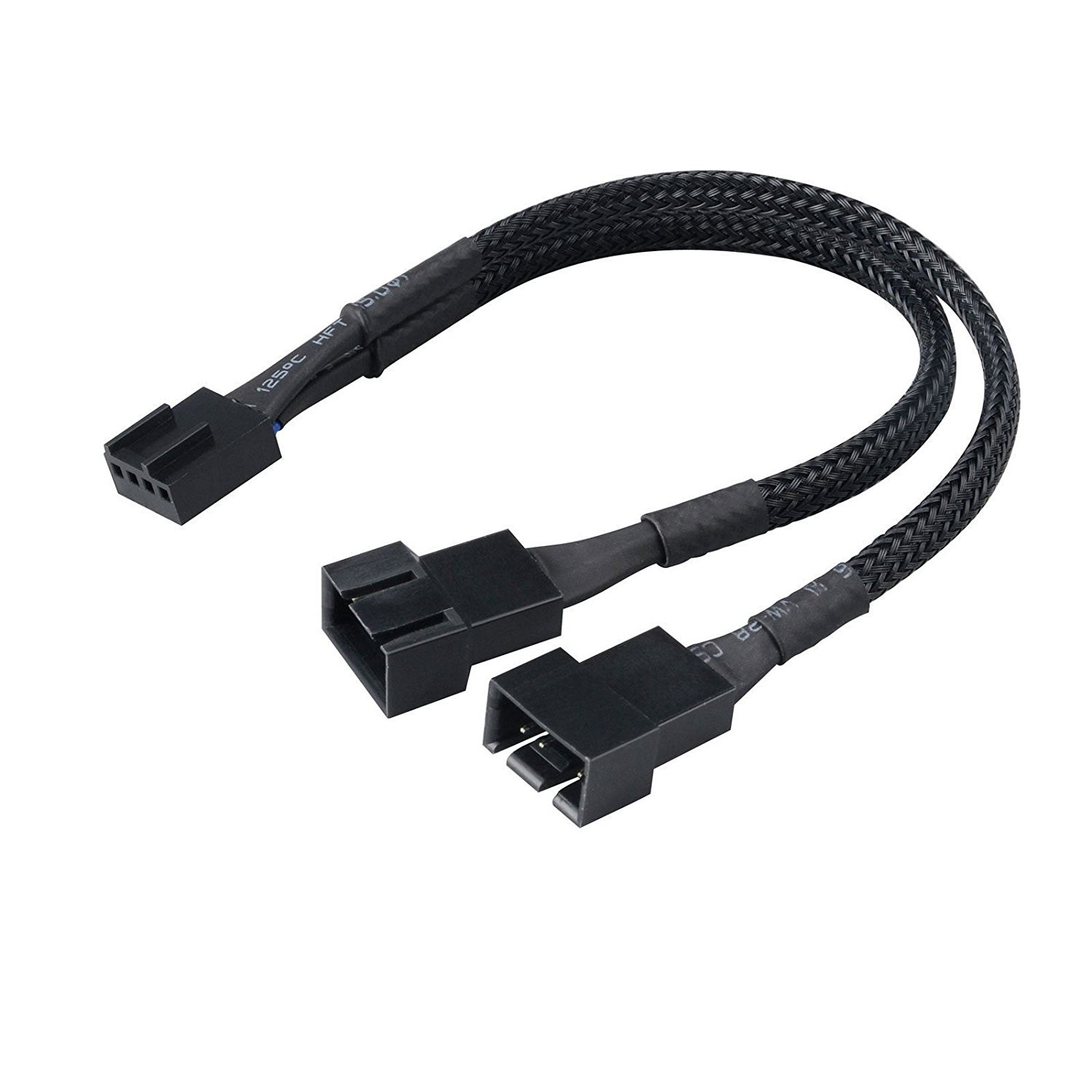  25cm 1 to 2 Fan Splitter Cable 3-Pin/ 4-Pin PWM - Braided Black  
