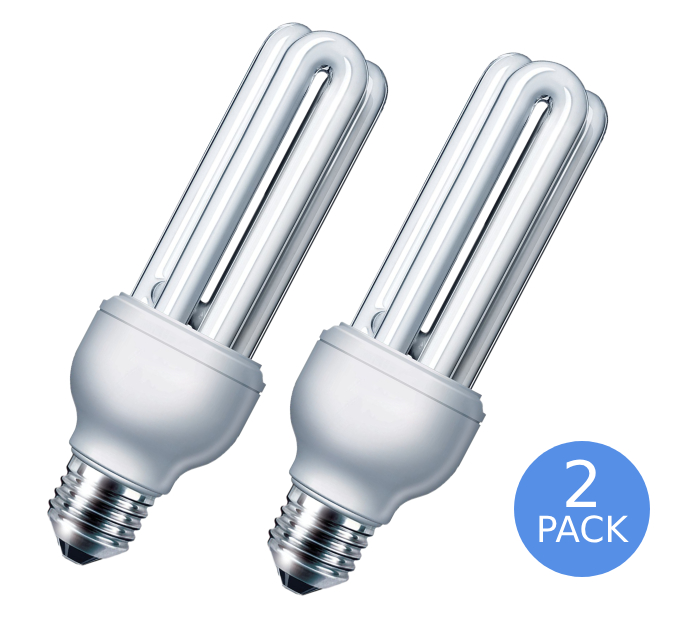  18W Energy Saving Light Bulb<br>E27 Edison Screw 6400K Cool White 2x Pack  