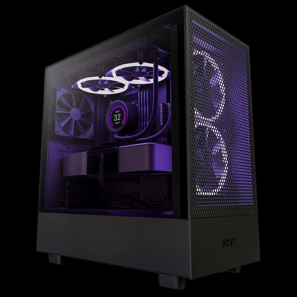  <b>Mid-Tower Case</b>: H5 FLOW Compact Airflow - Black Tempered Glass, Pre-installed Fans (Bottom 1 x 120mm, Rear 1 x 120mm), 1 x USB 3.2 Gen 1 Type-A, 1 x USB 3.2 Gen 2 Type-C, 1 x Headset Audio Jack, ATX, Micro-ATX, Mini-ITX  