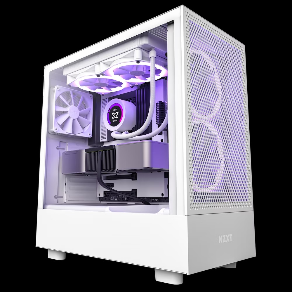  <b>Mid-Tower Case</b>: H5 FLOW Compact Airflow - White Tempered Glass -Pre-installed Fans (Bottom 1 x 120mm, Rear 1 x 120mm), 1 x USB 3.2 Gen 1 Type-A, 1 x USB 3.2 Gen 2 Type-C, 1 x Headset Audio Jack, ATX, Micro-ATX, Mini-ITX  