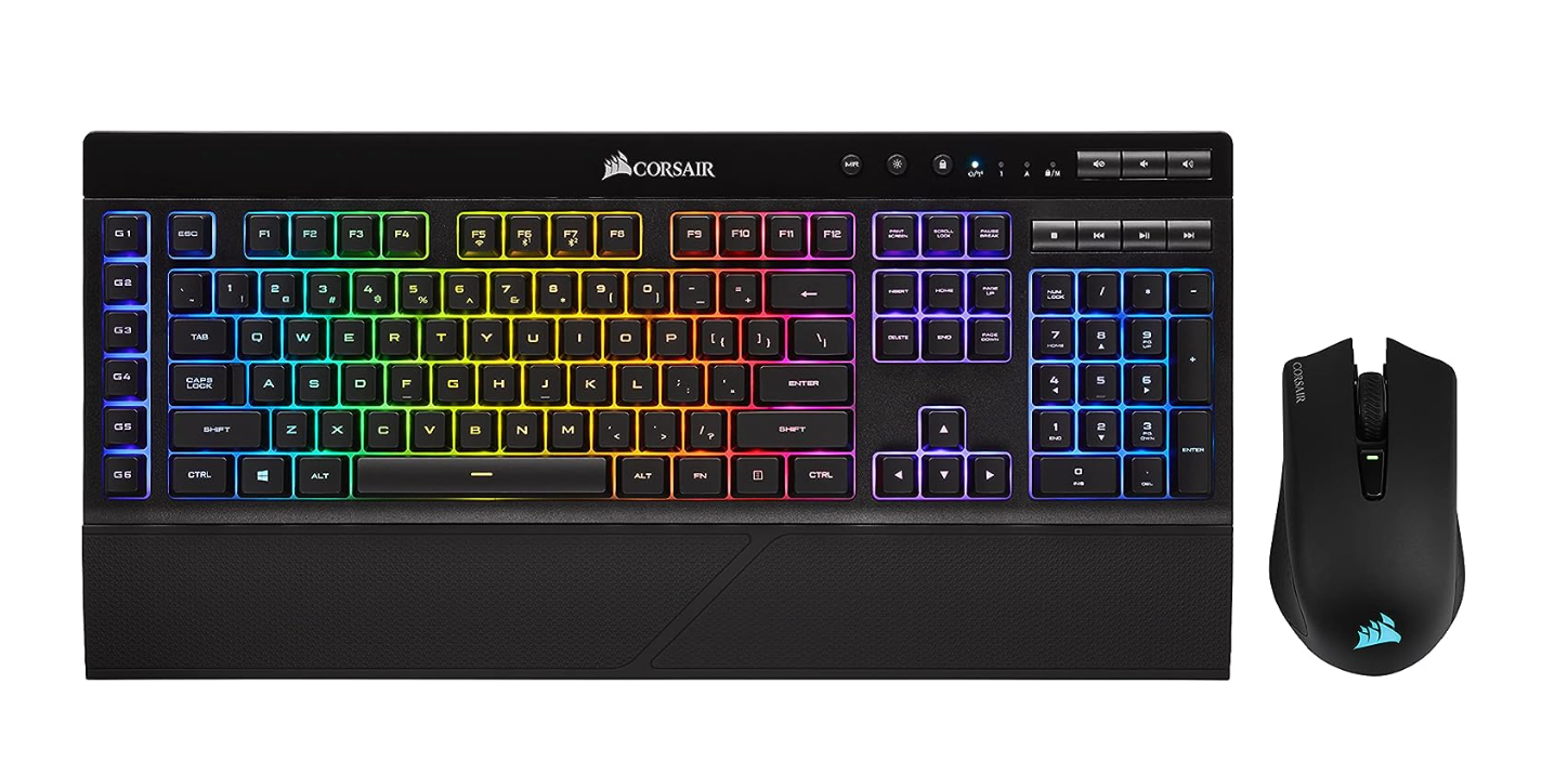  <B>Wireless Gaming Keyboard & Mouse:</B> Corsair K57 RGB + Harpoon - RGB Per-Key Backlight, Macros Keys, 10,000 DPI  
