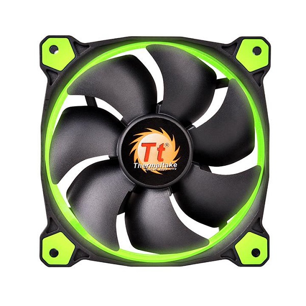  140mm Fan: Riing 14 Green LED<br> 140mm 3-Pin Fan, 1400 RPM, 28.1 dB-A  