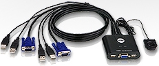  Petite 2 Port USB KVM Switch with external switch button & USB passthrough - Cables Built In  