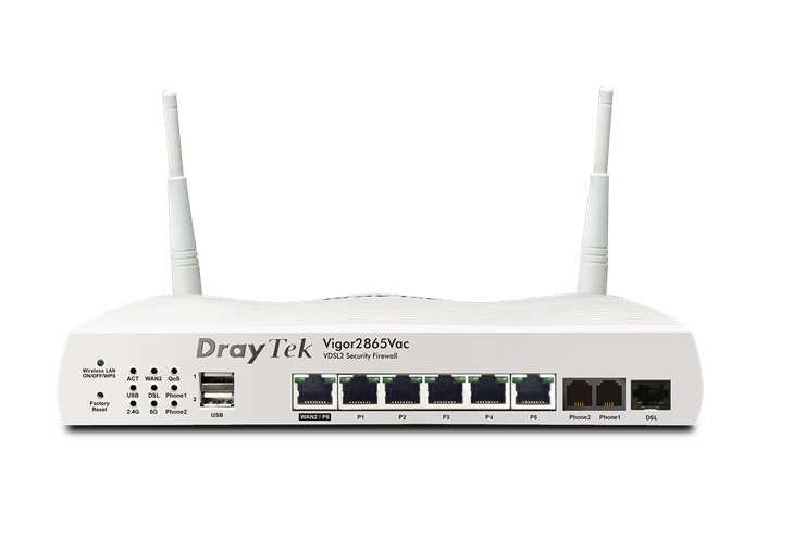  Multi WAN Router with VDSL2 35b/ADSL2+, 1 x GbE WAN/LAN, and 3G/4G USB WAN port for Load Balancing and Fail-over, 5 x GbE LANs, Object-based SPI Firewall, CSM, QoS, 802.11ac (AC1300) WiFi, VoIP (2 x FXS), 32 x VPNs, 16 x SSL VPNs, and support VigorACS 2  