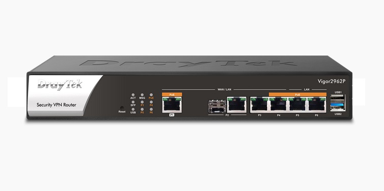  Multi WAN Router with 1 x 2.5 GbE WAN, 1 x GbE Combo WAN for Load Balancing and Fail-over, 4 x PoE Giga LANs (power budget up to 60 Watts), Object-based SPI Firewall, CSM, QoS, 200 x VPNs, 50 x SSL VPNs, and support VigorACS 2/3  
