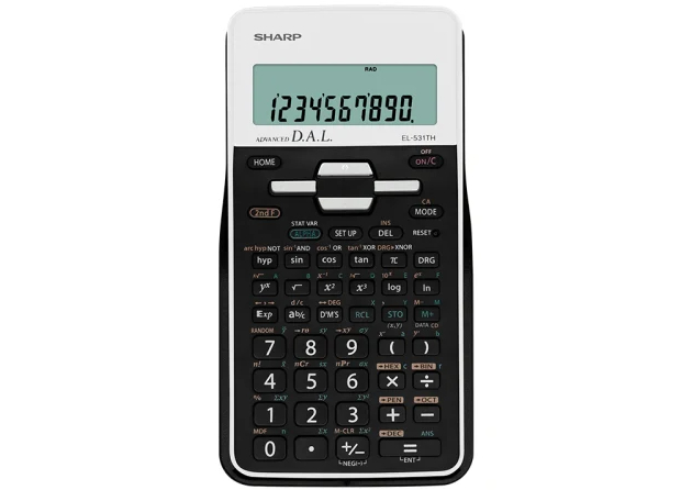  Scientific Calculator - White/ Black - Large, high resolution, 2 line LCD screen with upper 12 digit  