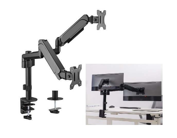  Dual Monitors Pole-Mounted Gas Spring Monitor Arm Fit Most 17"-32" Monitors Up to 9kg per screen VESA 75x75/100x100  