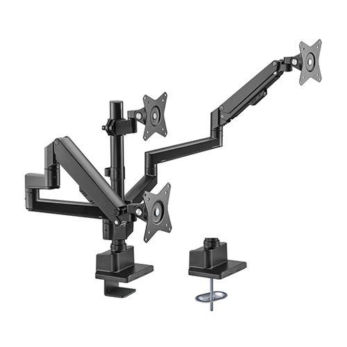  Triple Monitor Pole-Mounted Thin Gas Spring Monitor Arm Fit Most 17"-30" Monitors, Up to 7kg per screen VESA 75x75/100x100 Matte Black  