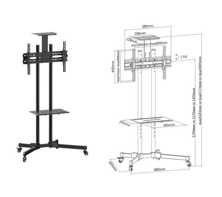  Portable TV Cart with top and centre shelf for 37'-70' LCD Screen  
