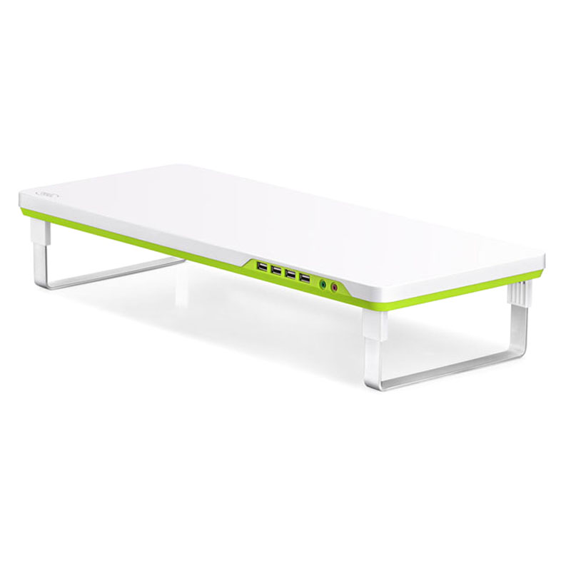  Ergonomic Monitor Stand Up To 27" & 10kg with Audio & 4x USB2.0 HUB Port, White/Green  
