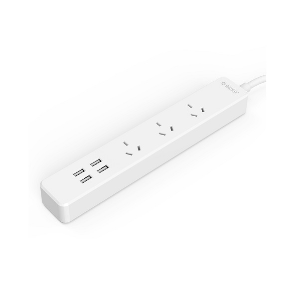  3 Way AC Outlet & 4x USB Charging Port Surge Protector & Power Board White  