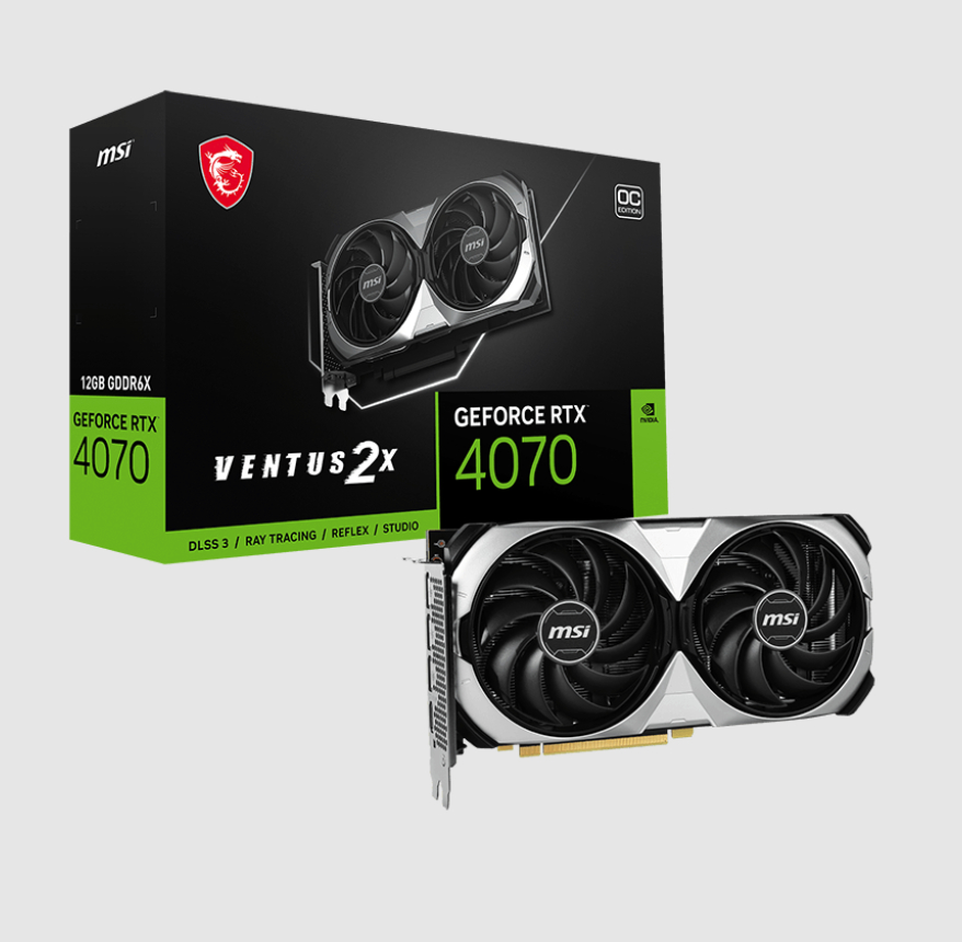  nVIDIA GeForce RTX4070 VENTUS 2X 12G OC<br>Boost Mode: 2505 MHz, 1x HDMI/ 3x DP, Max Resolution: 7680 x 4320, 1x 8-Pin Connector, Recommended: 650W  