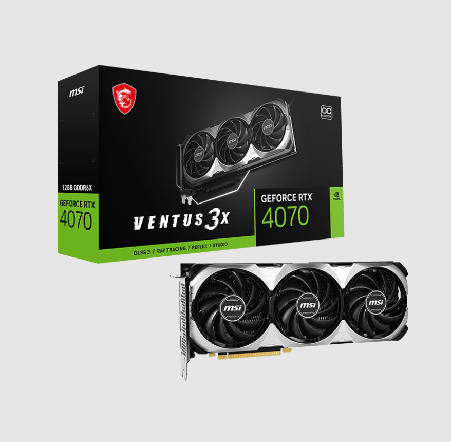  nVIDIA GeForce RTX4070 VENTUS 3X 12G OC<br>Boost Mode: 2505 MHz, 1x HDMI/ 3x DP, Max Resolution: 7680 x 4320, 1x 8-Pin Connector, Recommended: 650W  