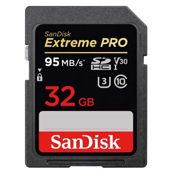  Extreme Pro SDHC, SDXXG 32GB, U3, C10, V30, UHS-I, 95MB/s R, 90MB/s W, 4x6, Lifetime Limited  