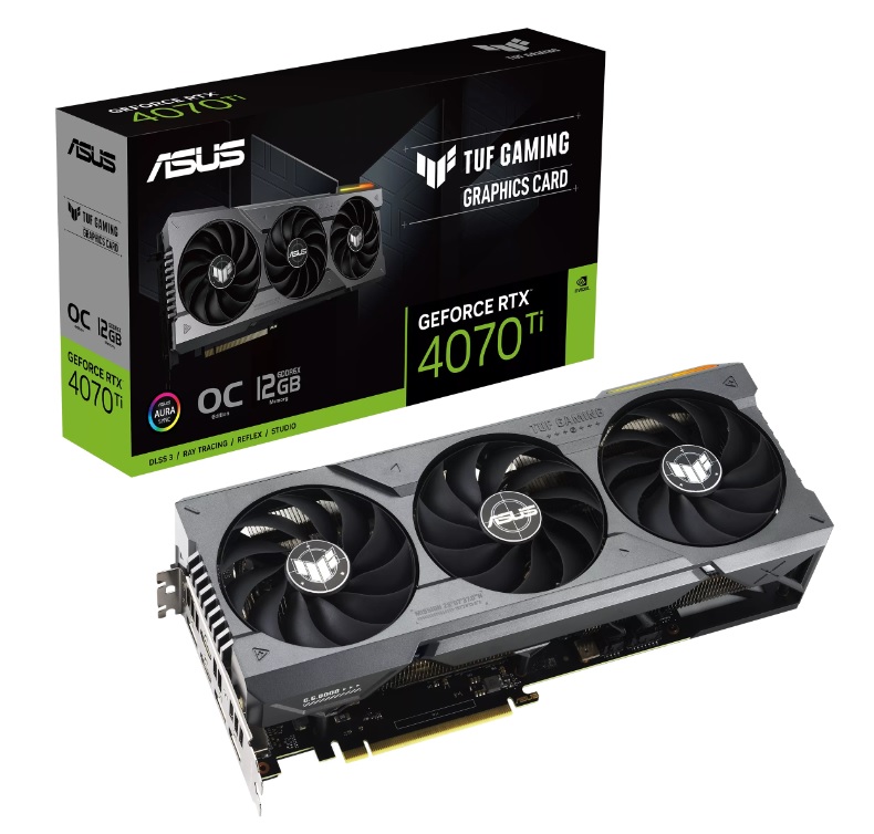  nVIDIA GeForce TUF GAMING OC RTX4070Ti OC 12G GDDR6X<br>OC Mode: 2760 MHz, 2x HDMI/ 3x DP, Max Resolution: 7680 x 4320, 3.25 SLOT, 1x 16-Pin Connector, Recommended: 750W  