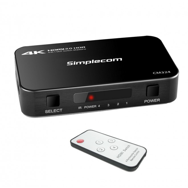  4 Way HDMI 2.0 Switch with Remote 4 In 1 Out HDCP 2.2 4K @60Hz UHD HDR  