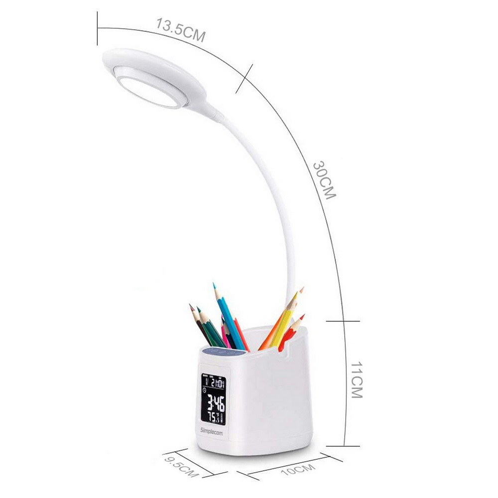  LED Desk Lamp with Pen Holder and Digital Clock Rechargeable  