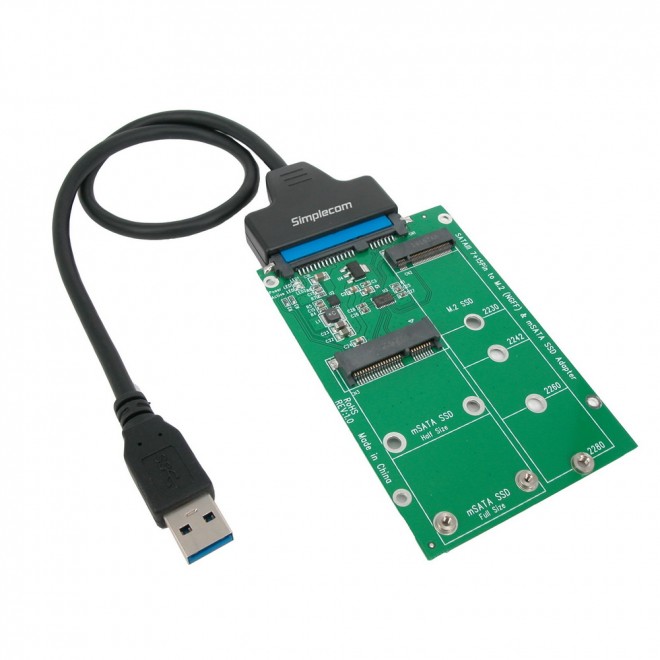  USB 3.0 to mSATA + M.2 (NGFF) SSD 2 in 1 Combo Adapter With USB 3.0 to SATA Data Power Cable (for SATA SSD only, not for NVMe / PCIE m.2)  
