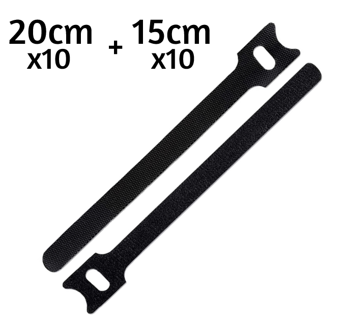  Velcro Cables Ties - Black 20cm (10pcs) + 15cm (10pcs)  