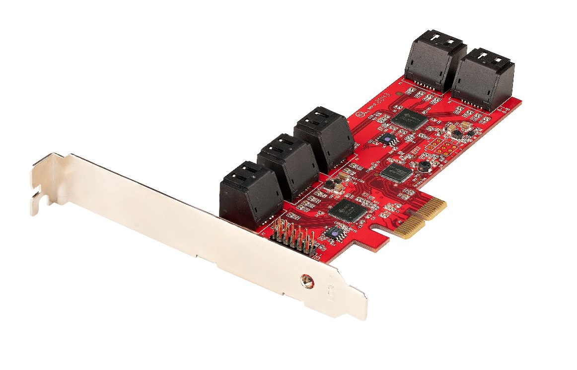  SATA Controller PCIE Card: 10 Ports SATA3 6Gbps - Low/Full Profile - Stacked SATA Connectors - ASM1062 Non-Raid  