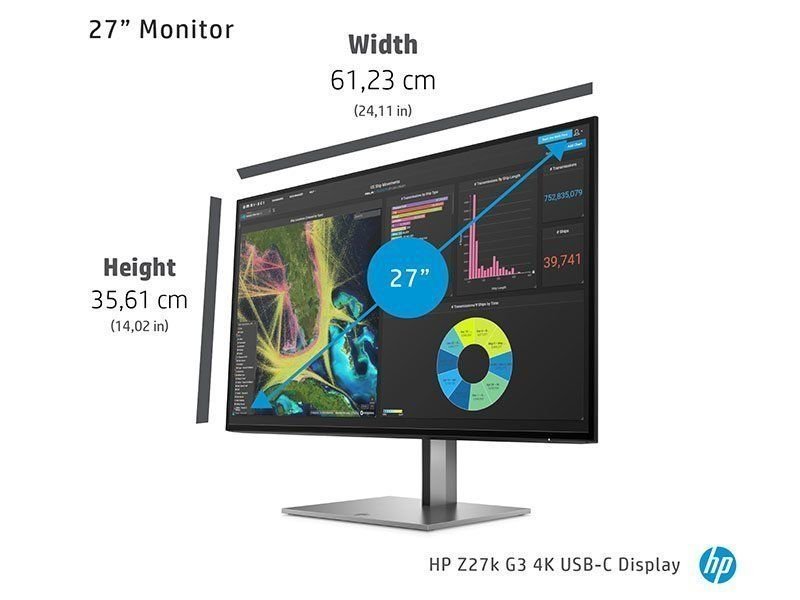  Z27k G3, 27" 4K UHD IPS, 16:9, 3840x2160, USB-C Type-C (100W PD), DP+HDMI, Tilt, Swivel, Pivot, Height, USB, 3 Yrs (replaces Z27 2TB68A4)  