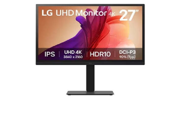  27" IPS UHD 4K Monitor with 90% DCI-P3 and HDR10 support, 3840x2160, 300 nits, 5ms, Height/Pivot/Tilt/Swivel adjustable, 3-side borderless  