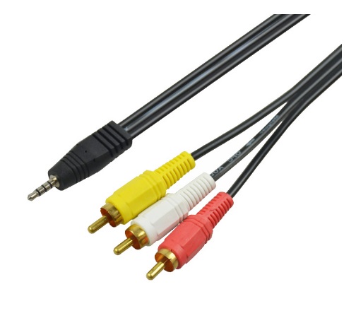  <B>Audio Cable:</b> 3.5mm Audio AUX Cable (4 Pin) Male to 3x RCA Male Stereo + Video (M-M) - 1m  
