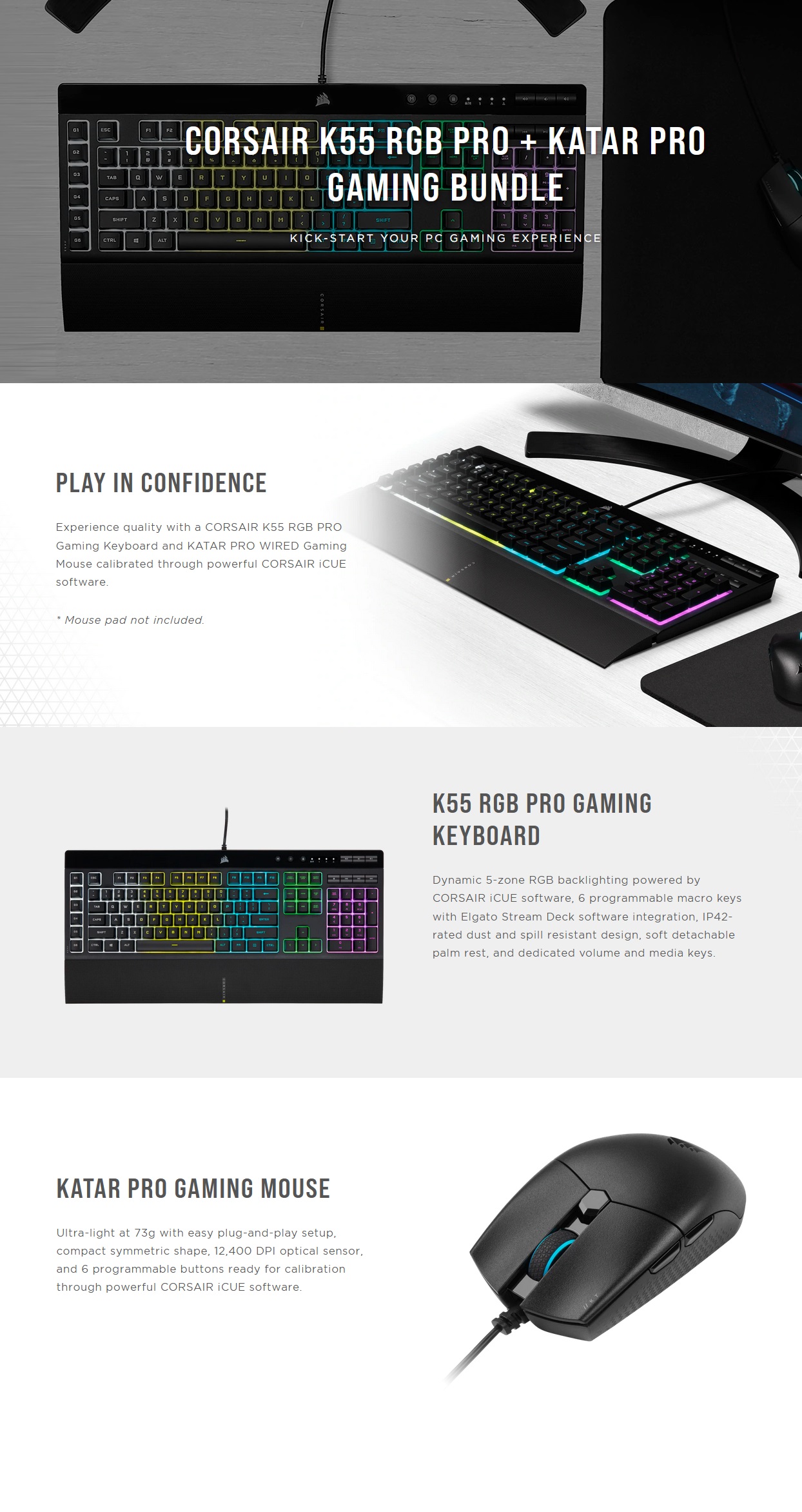  <b>Gaming Keyboard & Mouse:</b> Corsair K55 RGB PRO + KATAR PRO Gaming Wired RGB Keyboard & Mouse Bundle  