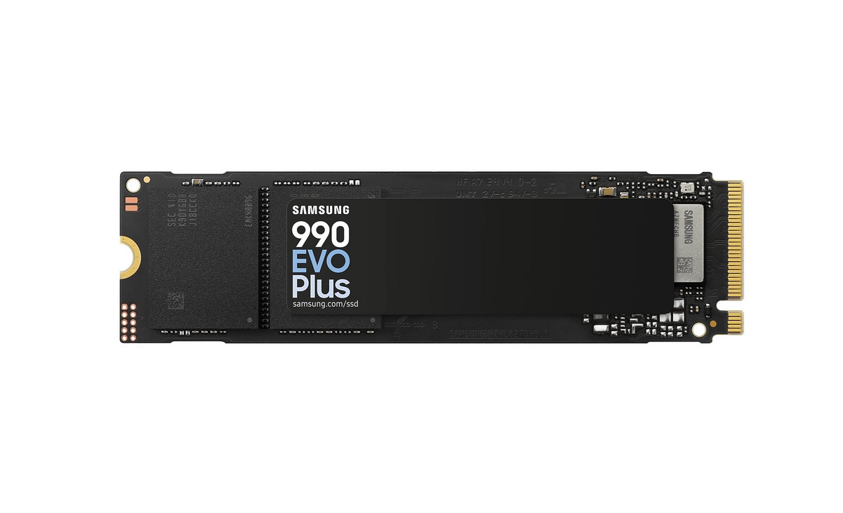  M.2 NVMe SSD: 1TB 990 EVO PLUS, PCIe Gen4/Gen5*, Read: 7150MB/s, Write: 6300MB/s, R:850K/W:1350K IOPS, 600 TBW  