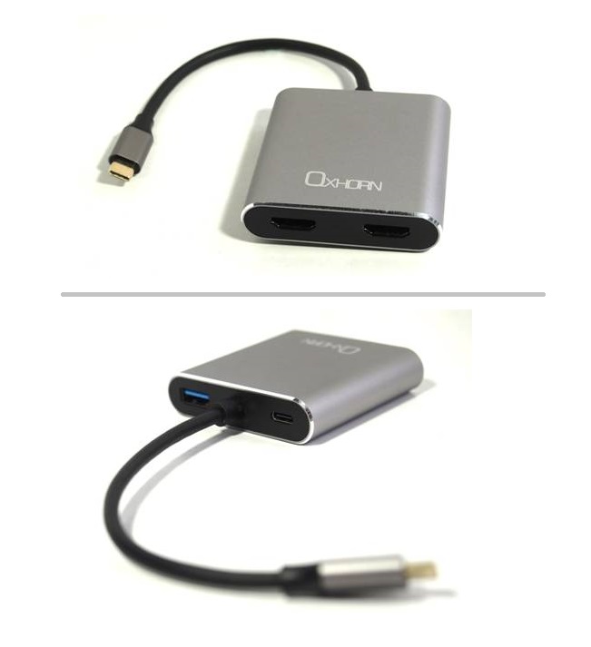  Aluminium USB 3.1 Type-C (USB-C) to Dual HDMI + USB 3.0 A + USB 3.1 Type-C, Supports Dual HDMI monitors simultaneously  