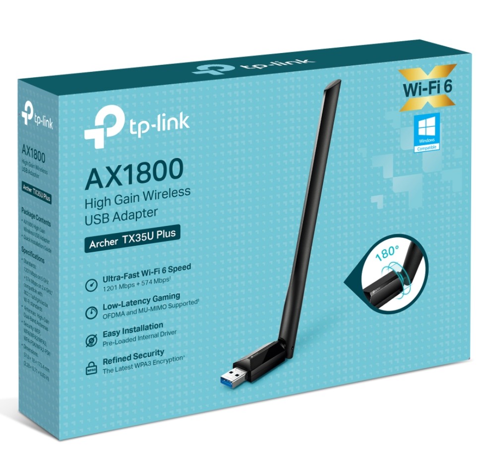  AX1800 High Gain Wireless USB Adapter, 1201 Mbps at 5 GHz + 574 Mbps at 2.4 GHz, 1 High Gain External Antenna, USB 3.0 Adapter  