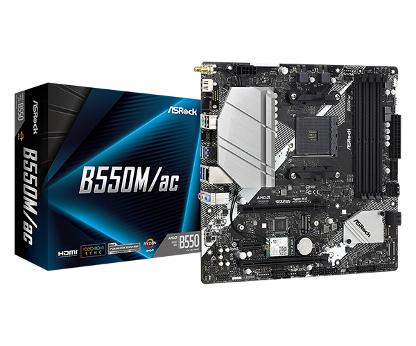  MB B550 Micro ATX: AM4 Socket for Ryzen 4000/ G-Series and 5000 Processors <br>4x DDR4, 1x M.2, 4x SATA3 6Gbps, Gigabit LAN, Wi-Fi + Bluetooth, 7.1 Audio, 1x HDMI  