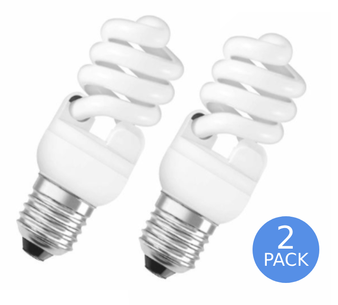  15W Energy Saving Light Bulb<br>E27 Edison Screw 6400K Cool White 2x Pack  