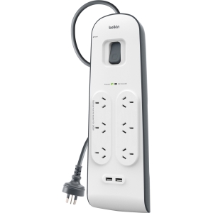  6 Outlet with 2M Cord with 2 USB Ports (2.4A)  