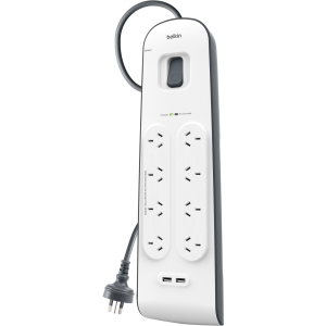  8 Outlet with 2M Cord with 2 USB Ports (2.4A)  