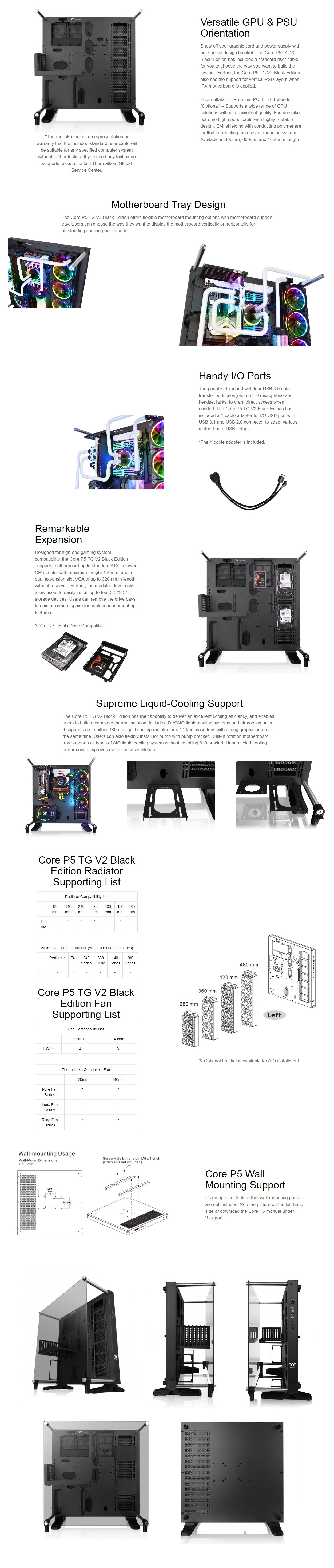  <b>Tower Chassis</b>: Core P5 V2 Tempered Glass Black Edition LCS Certified, Wall mountable, ATX  