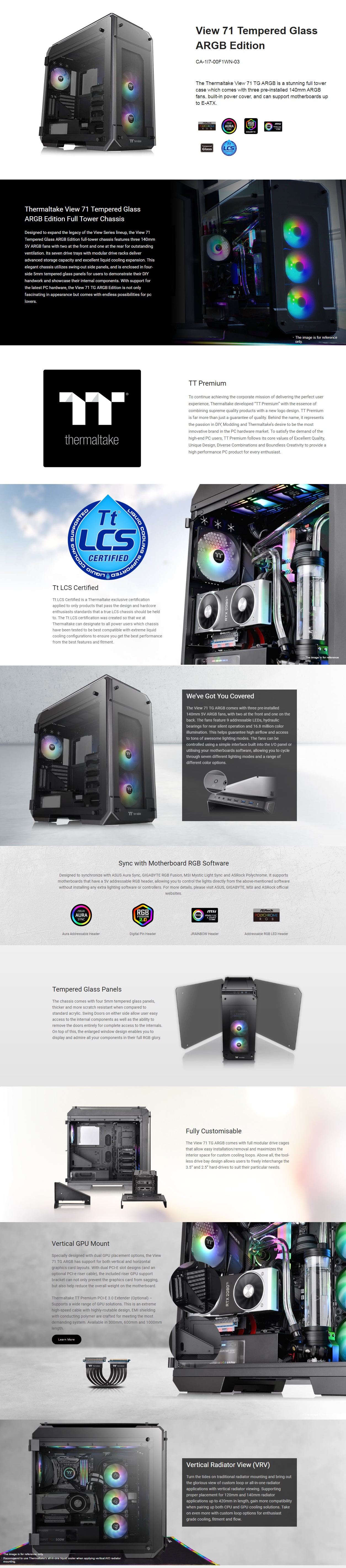  <b>Full Tower</b>: View 71 Tempered Glass <b>ARGB</b> Edition, Rear: 140mm ARGB fan, Front: 2x 140mm ARGB fan, 2x USB3.0 2x USB2.0, E-ATX  