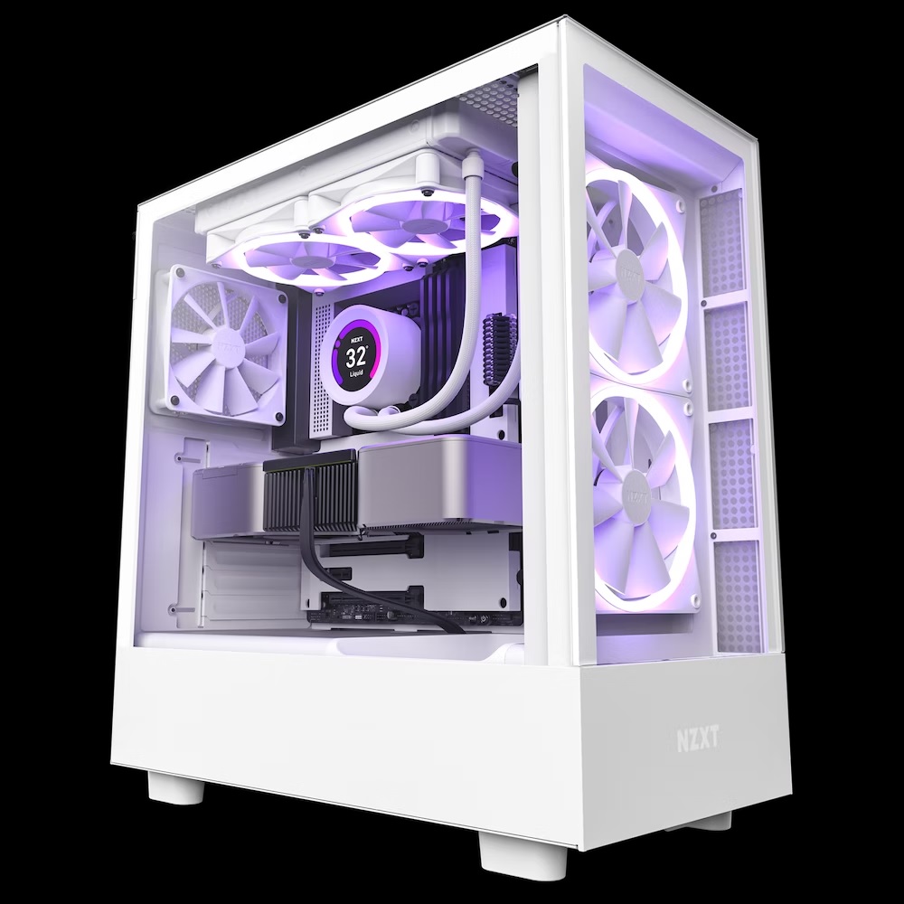  <b>Mid-Tower Case</b>: H5 ELITE Premium Compact - White Tempered Glass - Pre-installed Fans (Front 2 x 140mm ARGB, Bottom 1 x 120mm), 1 x USB 3.2 Gen 1 Type-A, 1 x USB 3.2 Gen 2 Type-C, 1 x Headset Audio Jack, RGB Controller (3 lightings), ATX, Micro-ATX, Mini-ITX  