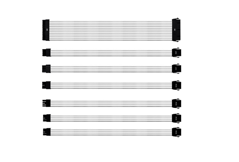  EXTENSION CABLE KIT V2 <b>WHITE SLEEVED</b>: 30CM, 1x 24 Pin, 1x 8(4+4) Pin, 1x 8 Pin, 2x PCI-e 8 Pin, 2x PCI-e 6+2 Pin  