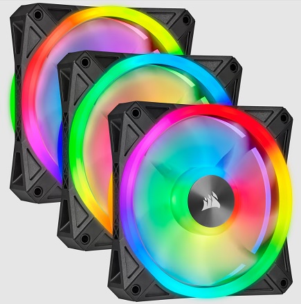  120mm Fan: iCUE QL120 ARGB - Black (3-Pack)<br> 120mm ARGB PWM, 1500 RPM, 26dBA, Lighting Node CORE Included  