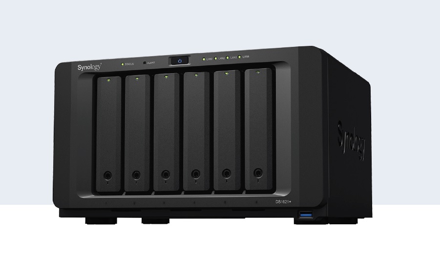  NAS: 6-Bay Diskstation, AMD RyzenTM V1500B quad-core 2.2 GHz, 4 GB DDR4 ECC SODIMM, 3 x USB 3.2 Gen 1, 2 x eSATA, 4 x 1GbE RJ-45, Support 6 x 3.5" or 2.5" SATA HDD/SSD/2 x M.2 2280 NVMe SSD  