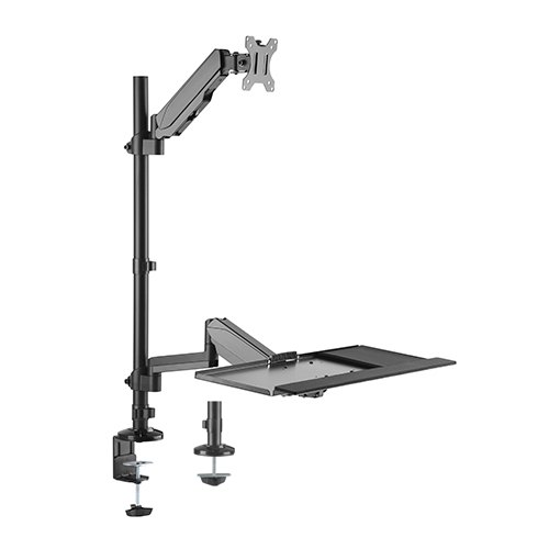 Pole held floating Sit- Stand Desk Converter with Single Monitor Mount Fit Most 17" -32" Monitors Up to 8kg, Keyboard Up to 1 kg  