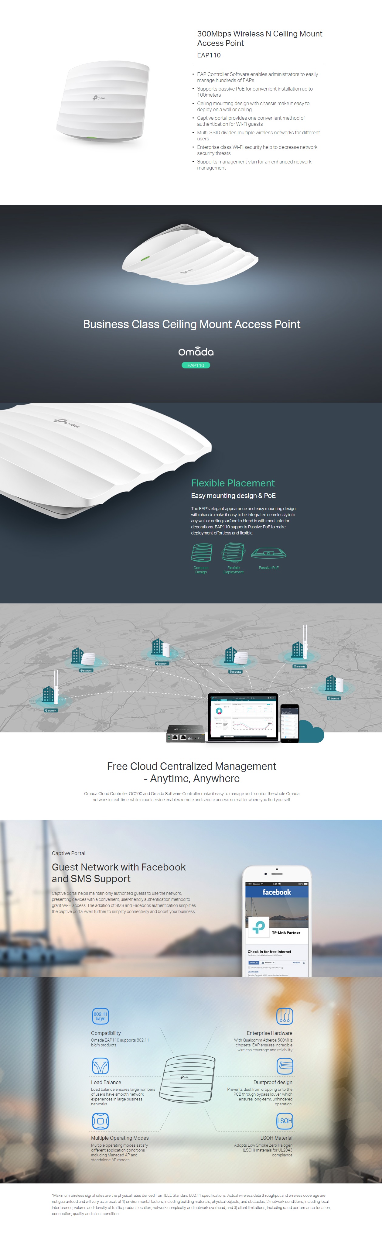  Access Point: 300Mbps Wireless N Ceiling Mount  with Passive PoE  