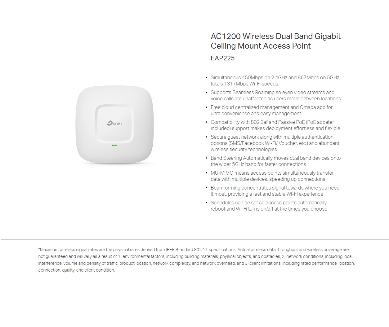  Wi-Fi Range Extender: AC1200 Dual Band Gigabit Ceiling Mount Access Point  