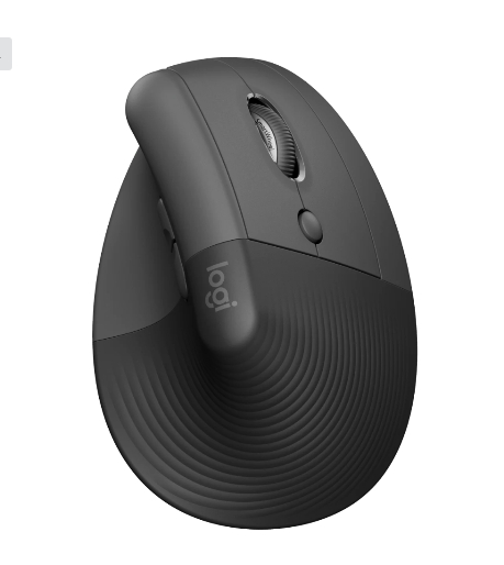  <b>Wireless Mouse:</b> Logitech ERGO Lift - Graphite, Wireless & Bluetooth, Vertical Ergonomic Mouse  