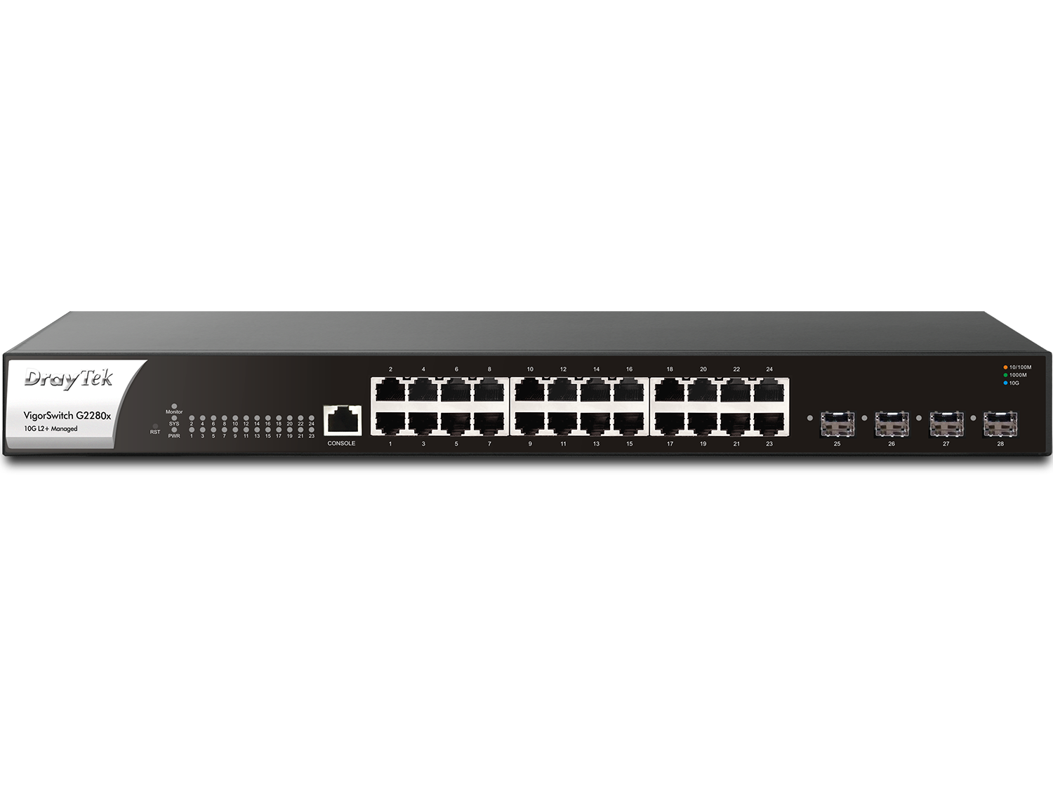  Managed Switch: 28-Port L2+ with 4 x 10GbE SFP+ slots, 24 x GbE ports, and 1 x Console port  