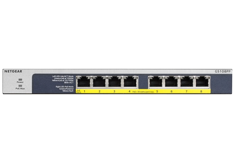  PoE Switch: 8-Port Gigabit ProSafe Plus Switch with 8-Port PoE+ 123W, Rackmount & Wall Mount Kit Included  